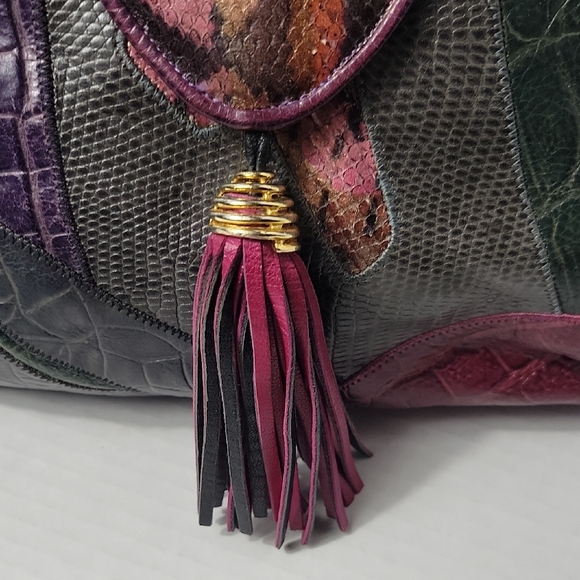 Vintage Sharif Multicolor Leather Satchel in Green, Purple and Burgundy - Picture 8 of 14